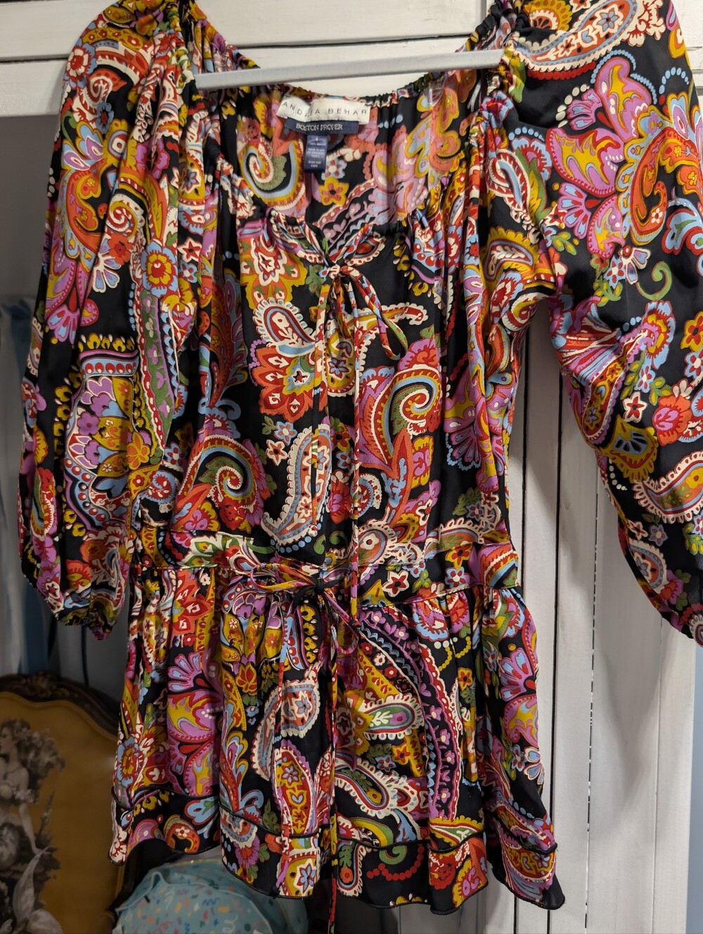 Andrea Behar Boston Proper Paisley Boho Dress Size 4 Balloon Sleeve